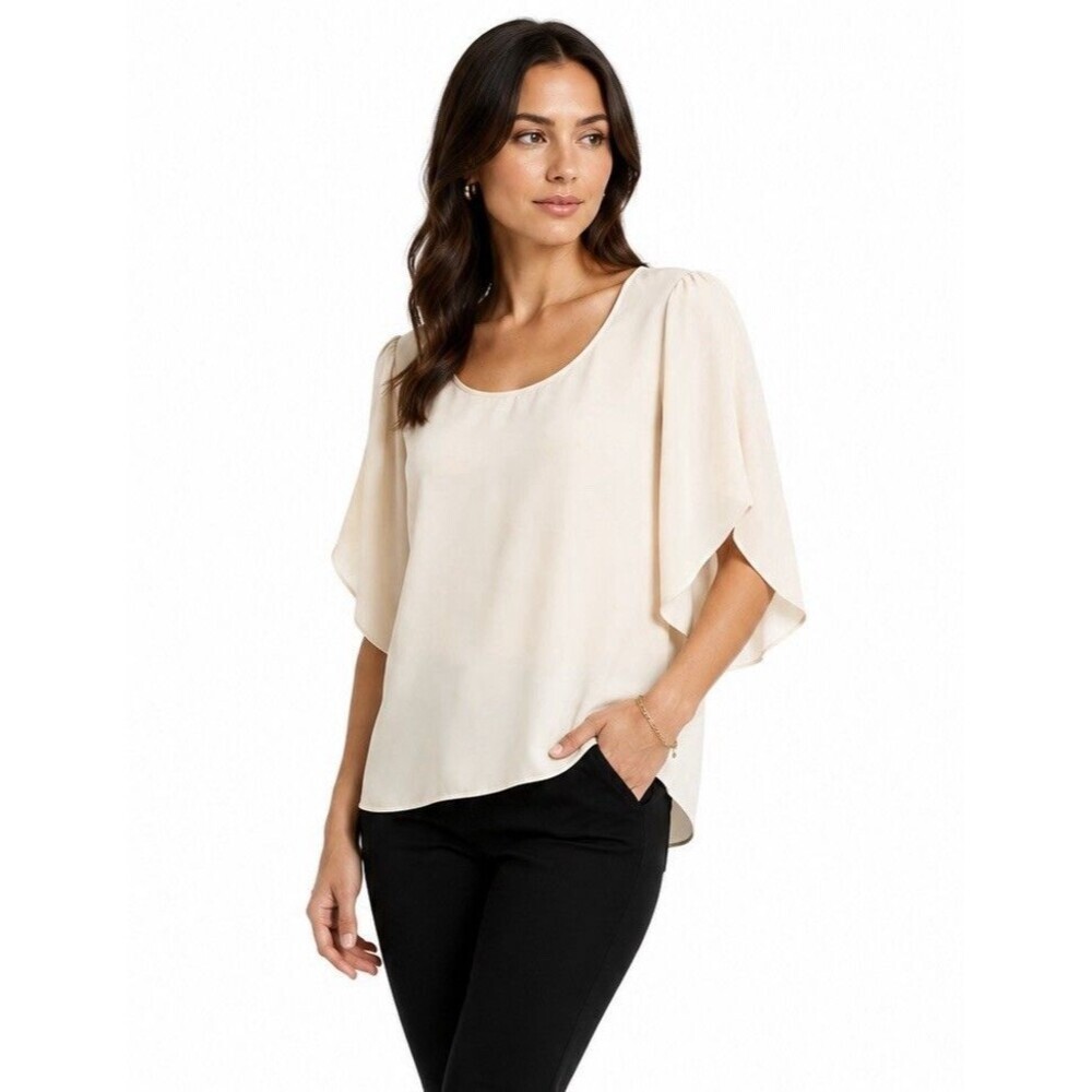 DVF Diane Von Furstenberg Nancy Tulip Sleeve Silk Top Blouse 4 Ecru Cream $265